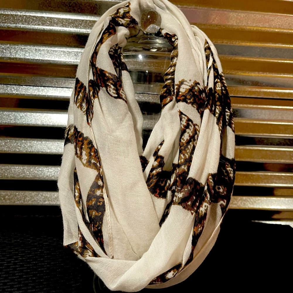 Infinity Scarf Charming Charlie White with Black and Brown